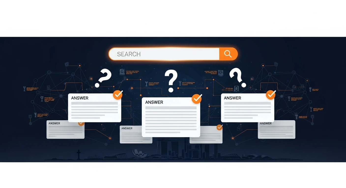 Answer Engine Optimization — search queries transforming into AI answer cards