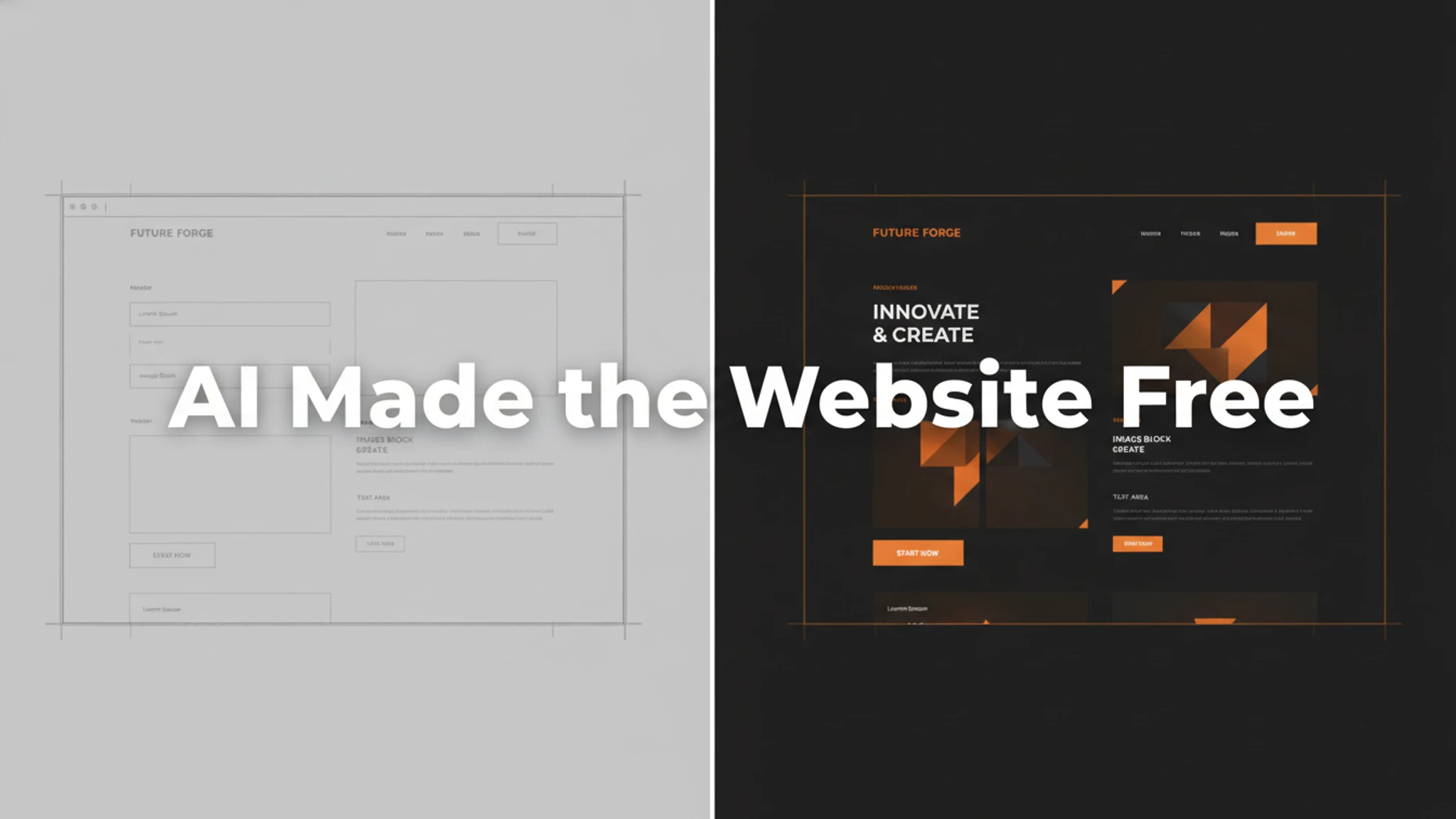 AI website builder rough draft next to a finished professional build