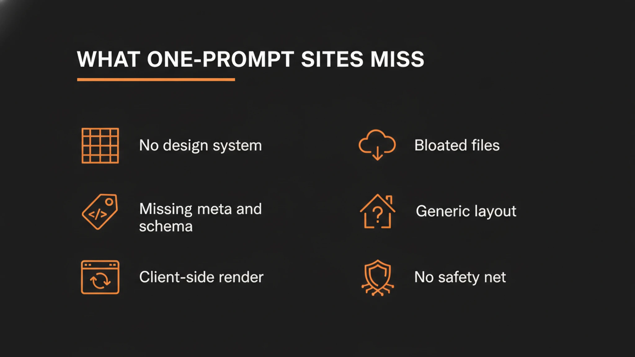 Common gaps in AI generated one-prompt websites